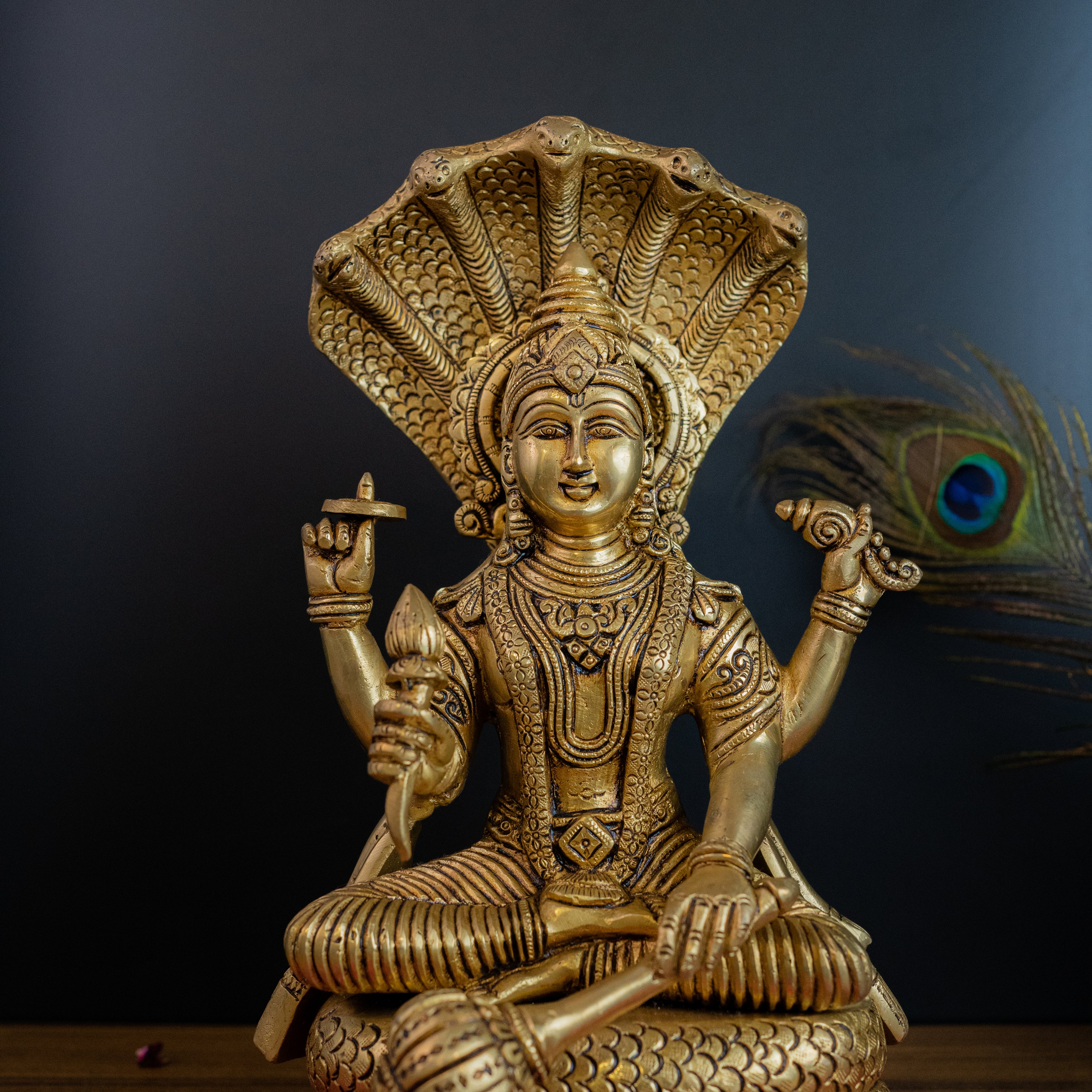 Superfine Brass Lord Vishnu sitting on Sheshnag - 13" Height