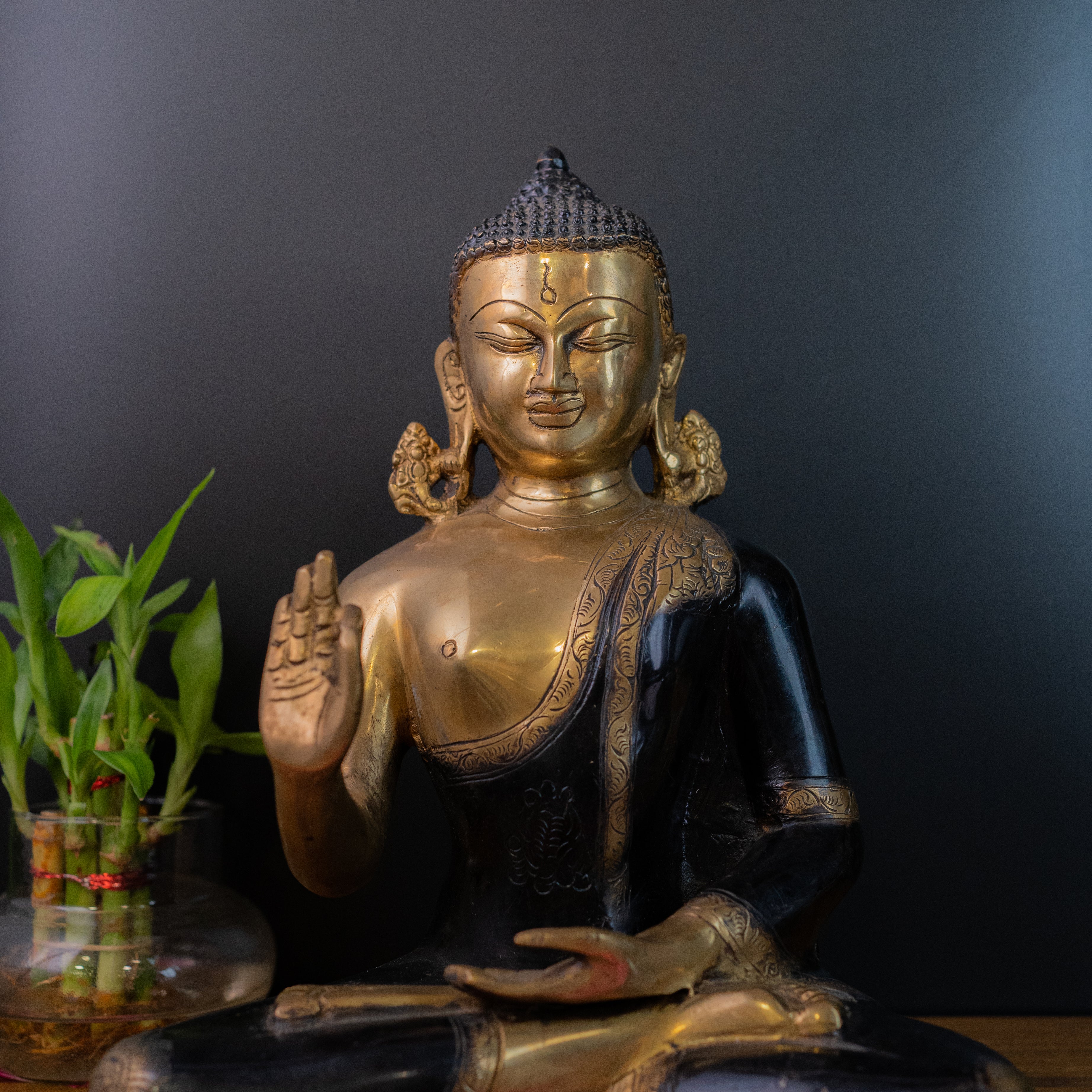 Pure Brass Buddha Dual Tone Sculpture - 11.5" Height