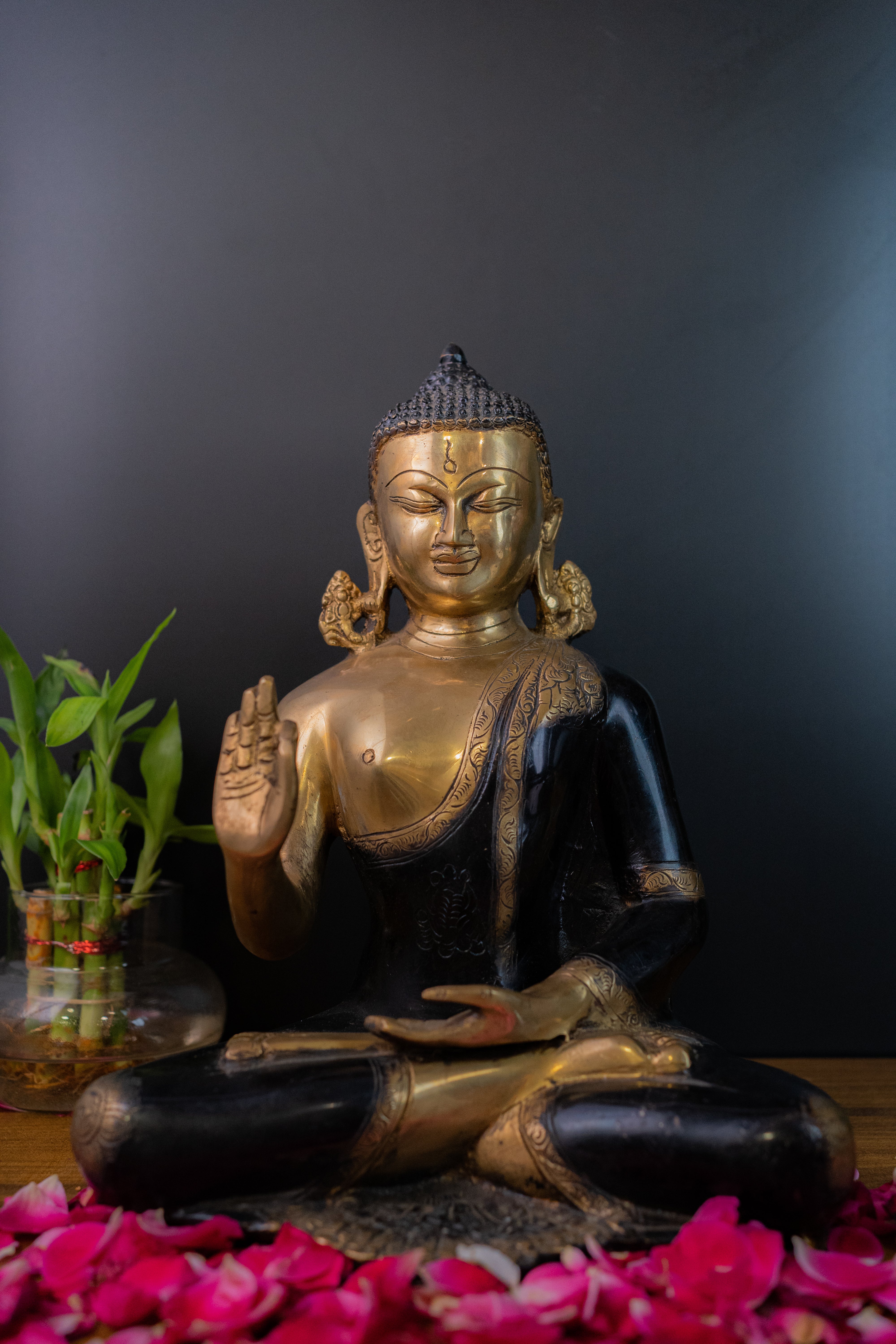 Pure Brass Buddha Dual Tone Sculpture - 11.5" Height