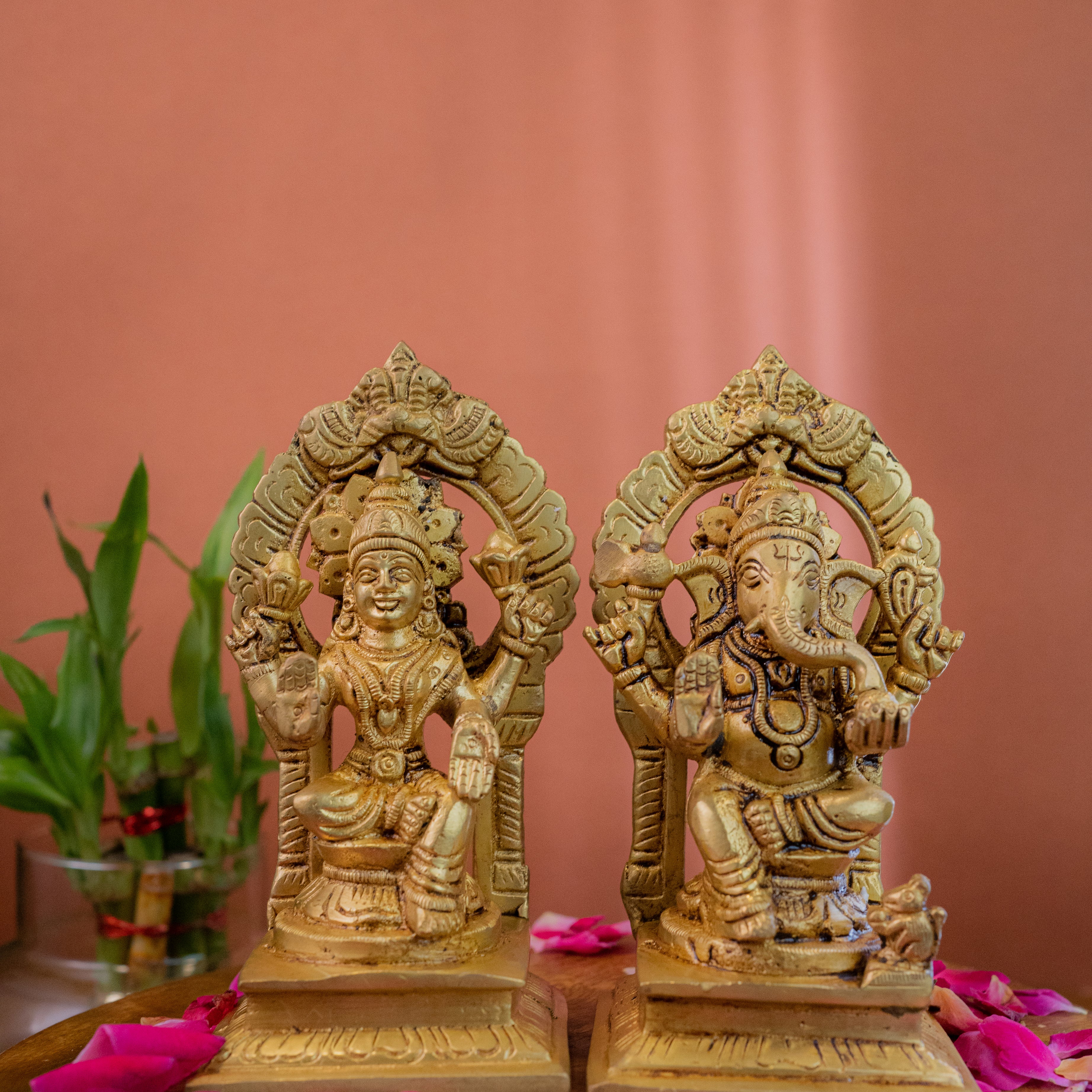 Brass Lakshmi Ganesh Ji God Idols - 5.5" Height