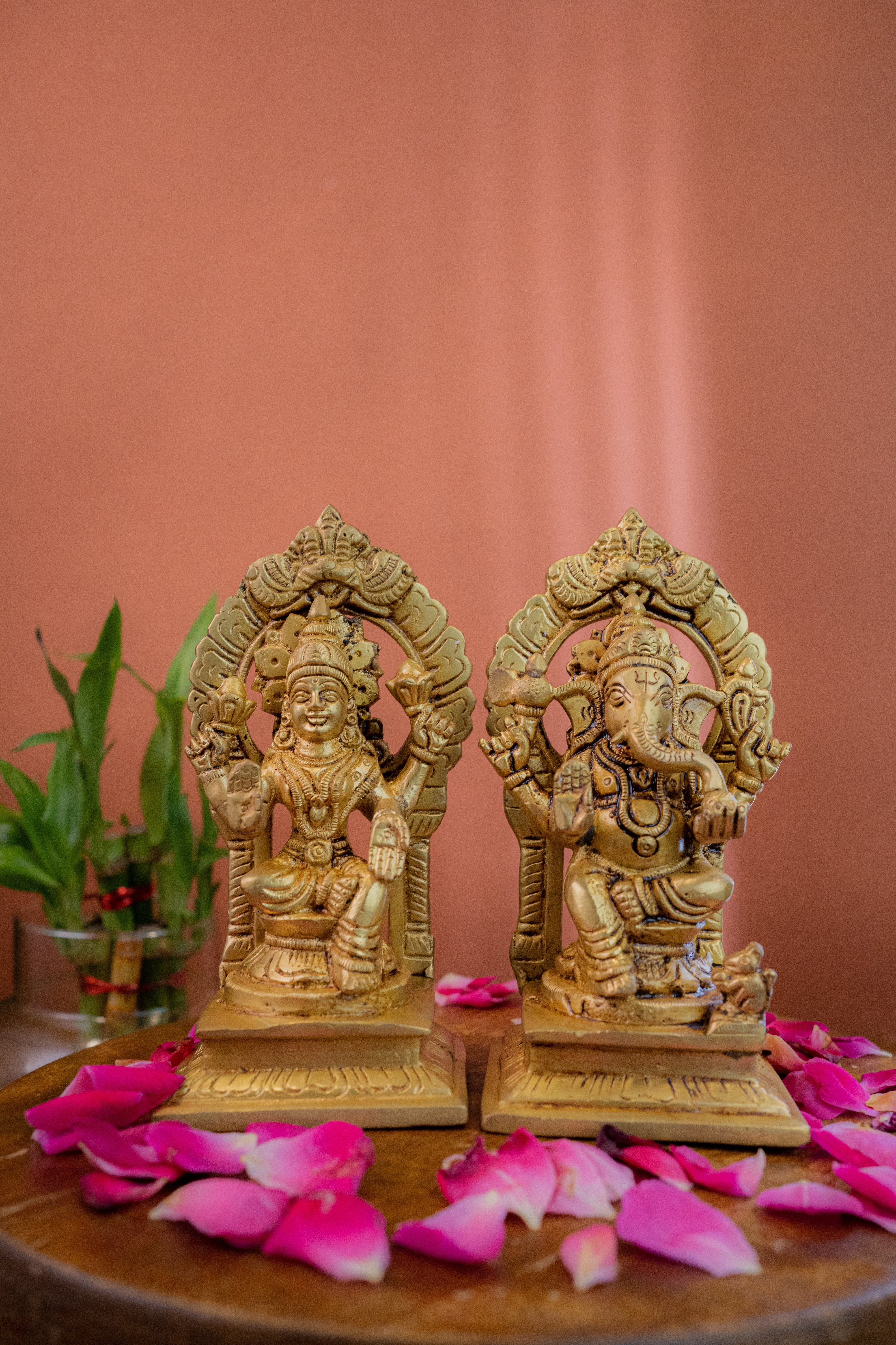 Brass Lakshmi Ganesh Ji God Idols - 5.5" Height