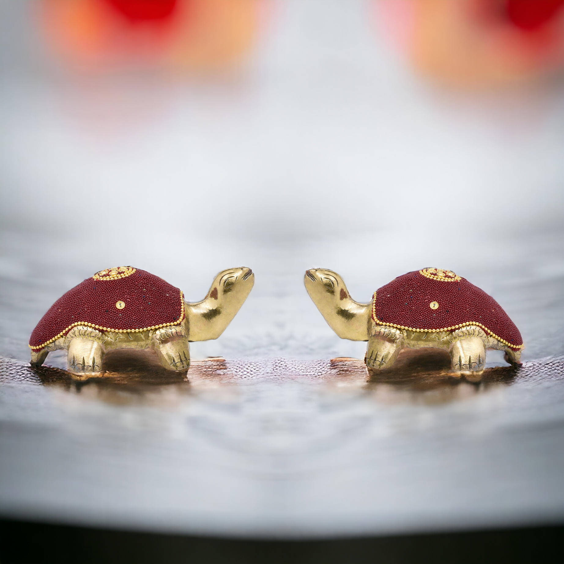 Brass Turtle with Red Moti Work