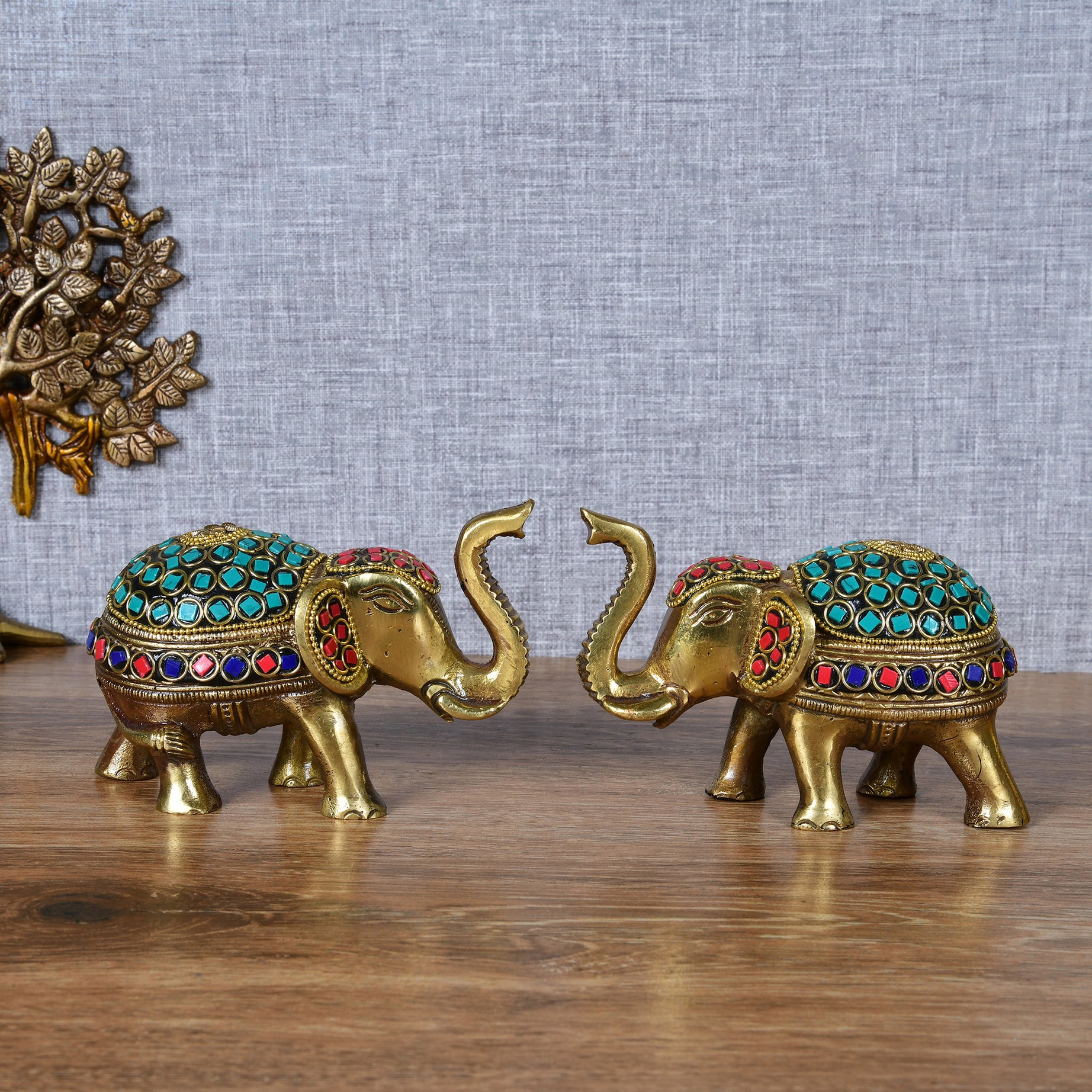 Brass Elephant with Stones pair