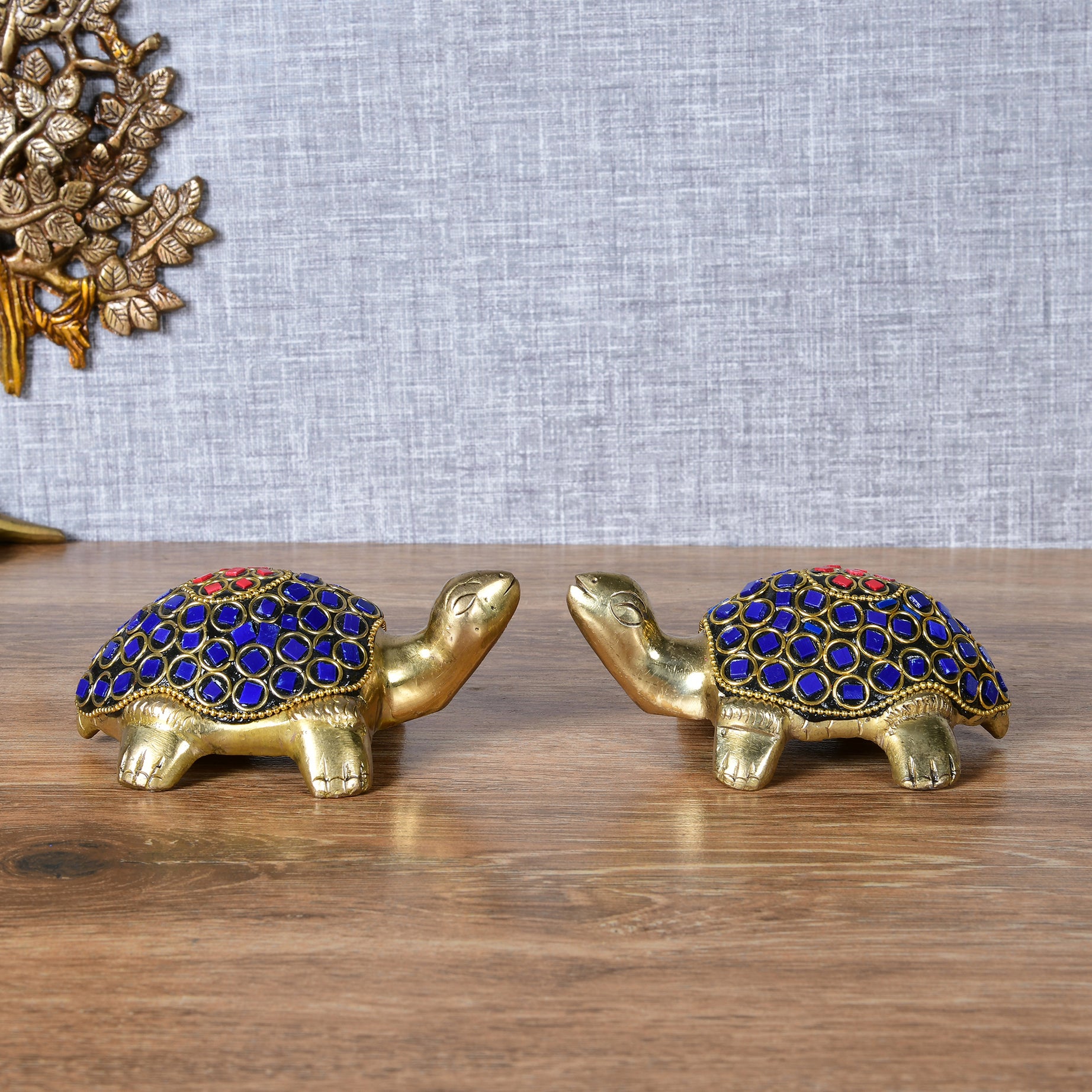 Brass Turtle with Moti & Colorful Stones