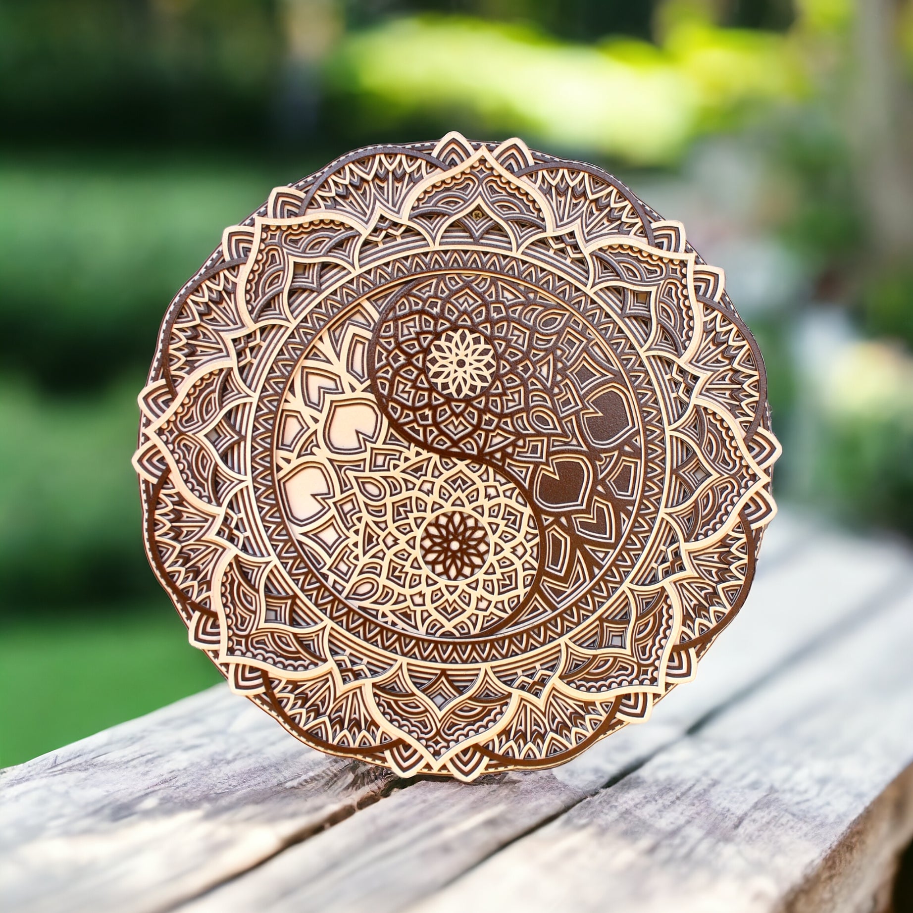 Yin And Yeng - Wooden Handmade Mandala, Yin Yang Wall Art, Spiritual Home Decor, Housewarming Gift, Natural Wood Wall Hanging, Meditation Altar Zen Art, Spiritual