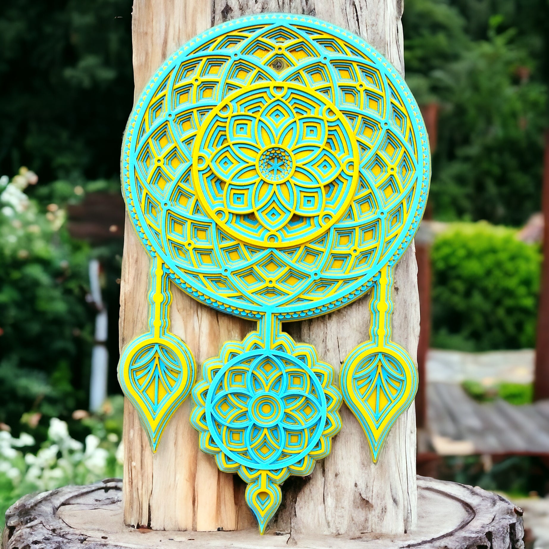 Dream Catcher Green Blue Colour - Wall Art, Gift Good Dreams, Boho