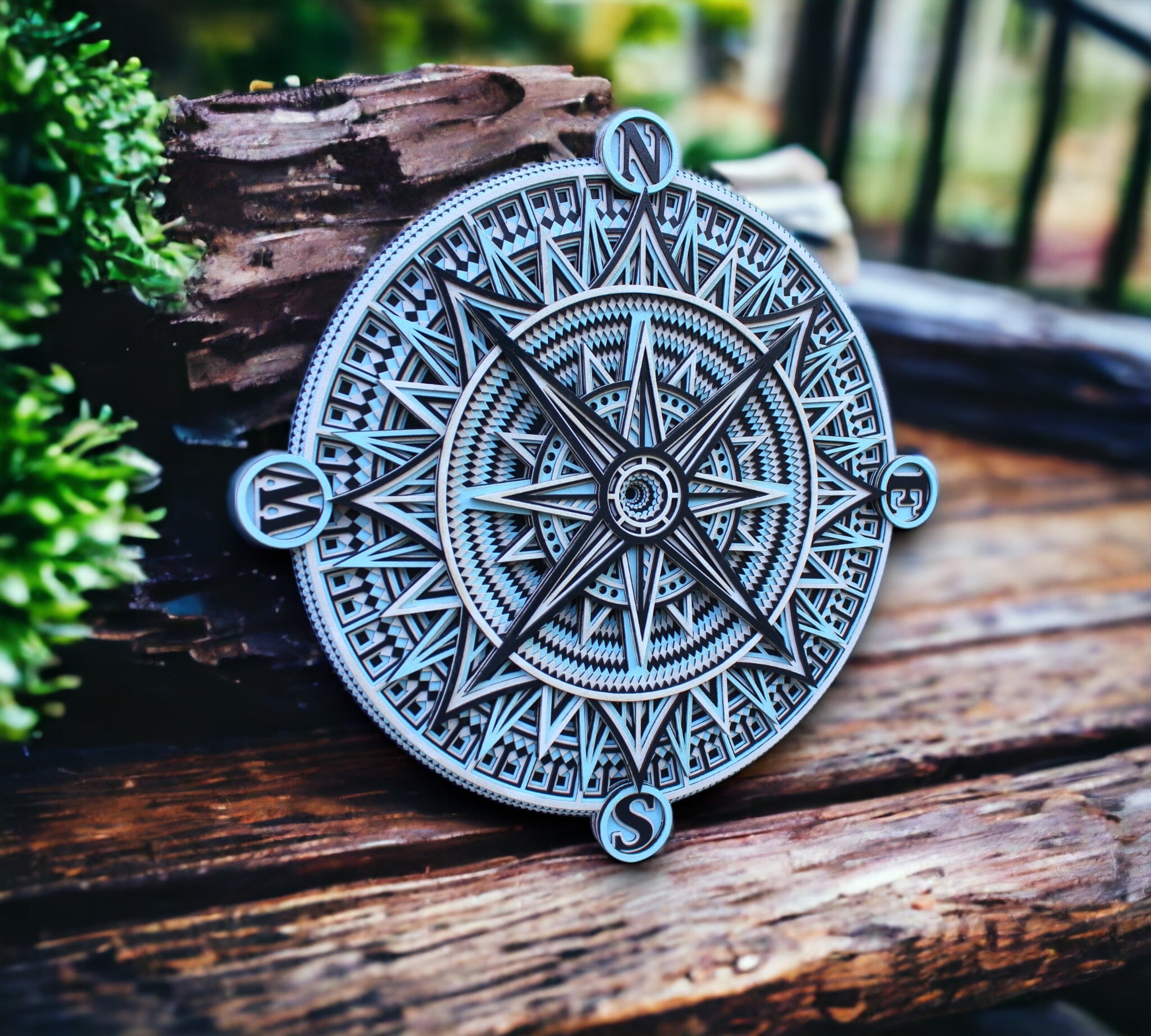 New Round Compass Wall Art - Handcrafted Rustic Boho Home Accent, Unique Gift, Wall Decor