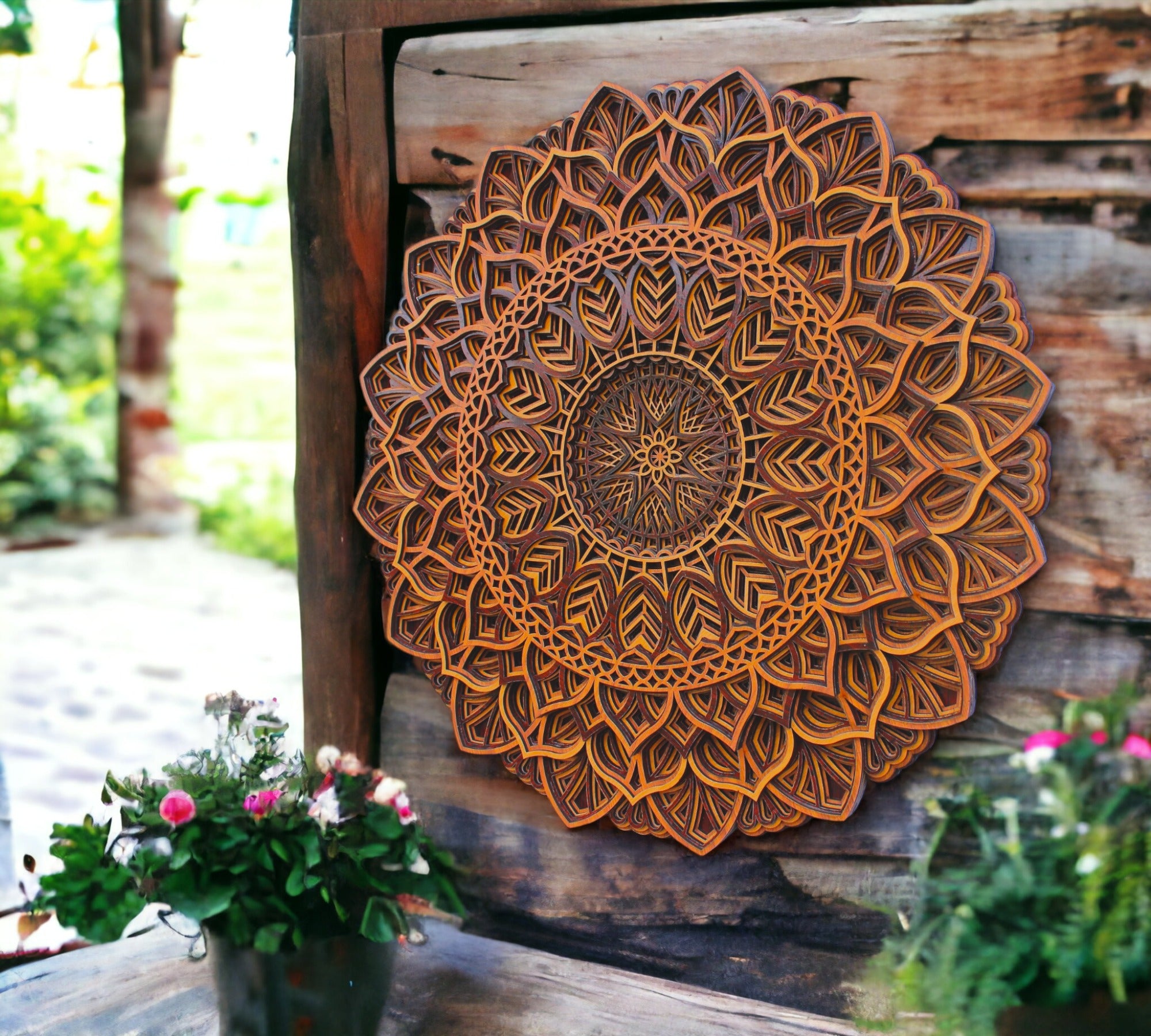 Traditional 3 tome Circle Wooden Mandala Wall Hanging, Perfect Decor, Meditation, Gift